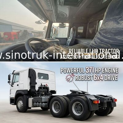 HOWO A7 사용 된 트랙터 트럭 LHD 6X4 유로 2 371 HP 전력 보조 수압 스티어링 흰색