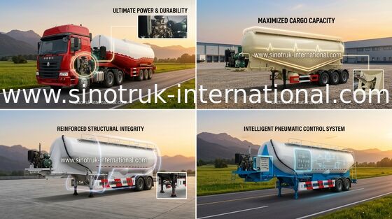 SINOTRUK 3 차축 대량 반 시멘트 탱크 트레일러 트럭 48500 리터 50 - 80 톤 적재 능력