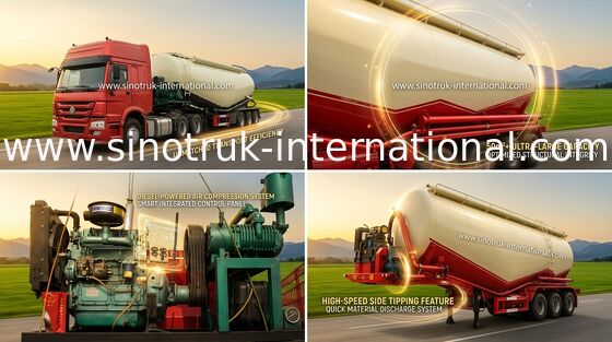 3 55-65CBM Weichai 엔진을 가진 차축 SINOTRUK 부피 시멘트 탱크 트레일러 트럭
