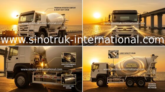 LHD 6×4 10 바퀴 콘크리트 믹서 트럭 높은 마력 336HP
