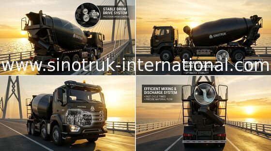 신형 HOWO HOHAN SINOTRUK 콘크리트 믹서 트럭 블랙 10CBM 380HP 8X4 RHD