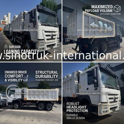 SINOTRUK 엔진 371HP 6 × 4 LHD HOWO 덤프 트럭 흰색 19-20CBM 중간 리프팅