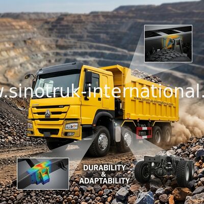 시노트루크 호워 내보자 덤프트럭 12 바퀴 400Hp 8 × 4 마이닝 RHD 노랑색