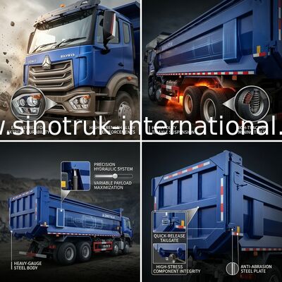 RHD 8×4 10바퀴 380HP 블루 HOWO 티퍼 트럭 고마력