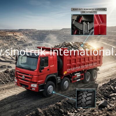 빨간 SINOTRUK HOWO 8X4 덤프트럭 400 에이치피 12 바퀴