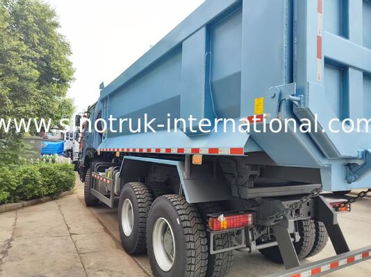 Heavy Load HOWO 400HP Tipper Truck, Blue U-Type Cargo Box With Reinforced Military Bumper