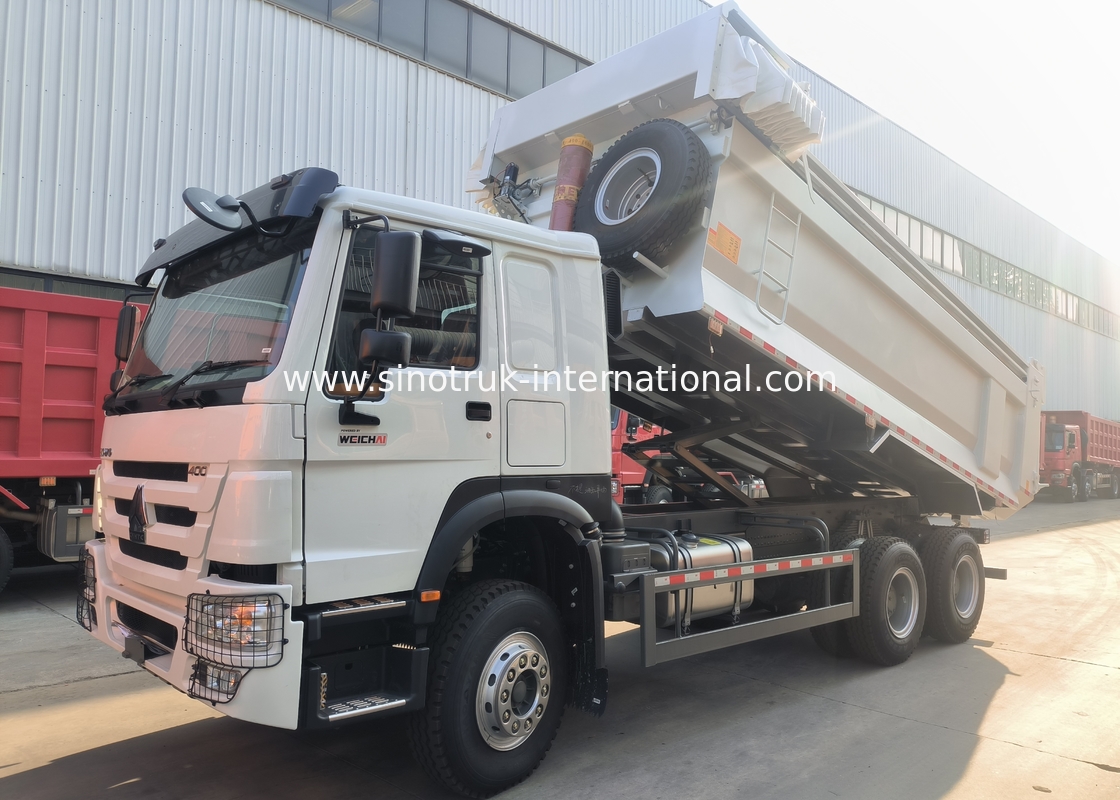 시노트룩 호우 템퍼 덤프 트럭 400HP 6 × 4 U 모양 트레이 자동 텐플린