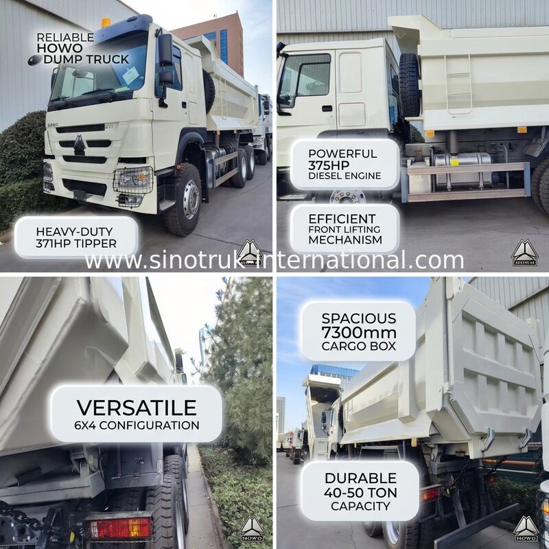 내구성 있는 HOWO 6×4 371HP 20CBM 하얀 덤프 트럭