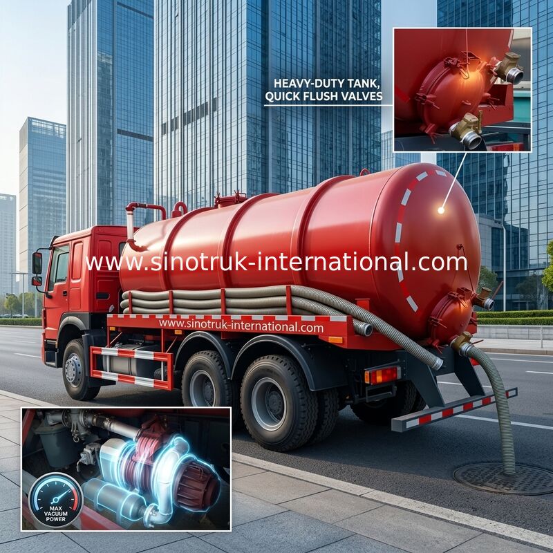 15CBM LHD 336HP 하수 오물 흡입 트럭, 정화조 양수 트럭