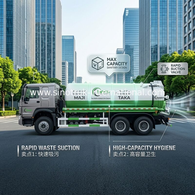 진공 펌프 하수도 흡수 트럭 세프틱 탱크 청소 트럭 20CBM LHD 380HP