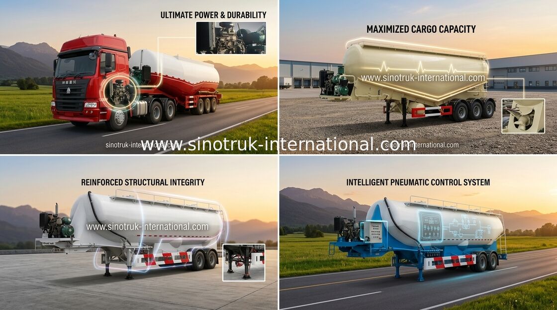 SINOTRUK 3 차축 대량 반 시멘트 탱크 트레일러 트럭 48500 리터 50 - 80 톤 적재 능력