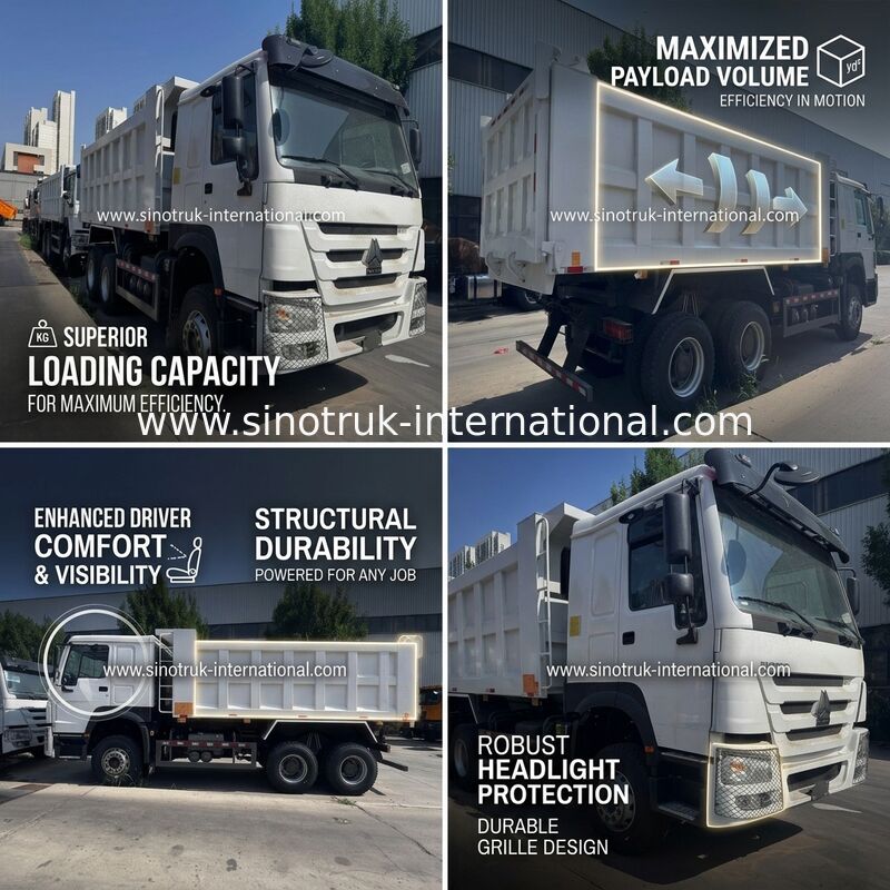 SINOTRUK 엔진 371HP 6 × 4 LHD HOWO 덤프 트럭 흰색 19-20CBM 중간 리프팅