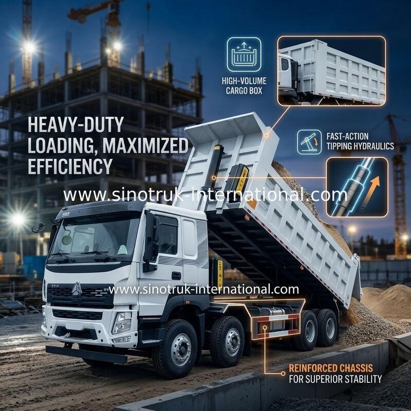시노트룩 HOWO 380HP 탭 덤프 트럭 12 바퀴 LHD 31 톤 20-30CBM V7-X 캐빈