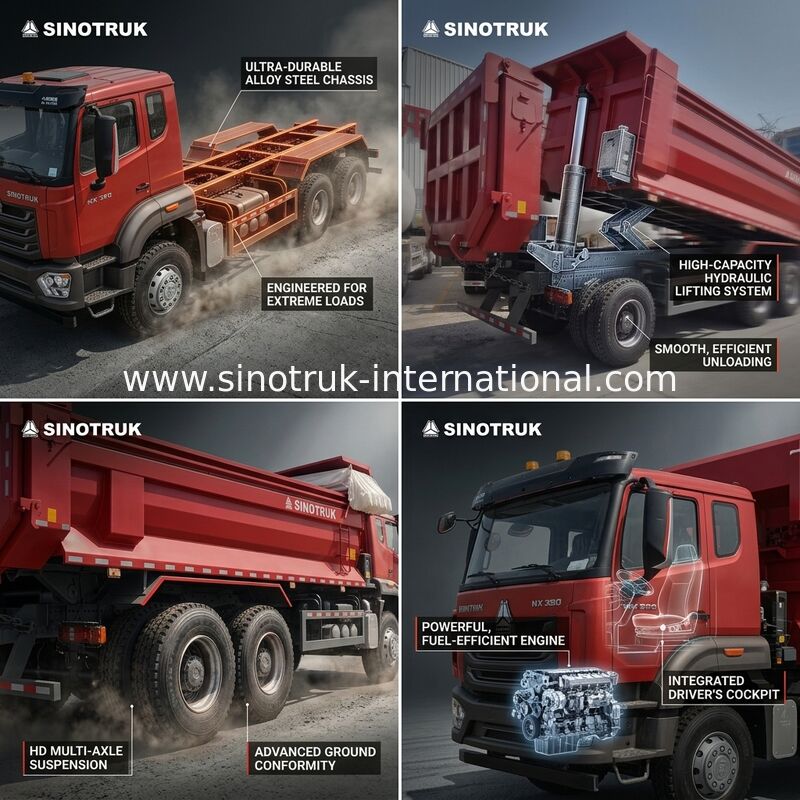 시노트루크 호한 신호우 템퍼 덤프 트럭 N7 8 × 4 12 바퀴 380hp Lhd 또는 Rhd