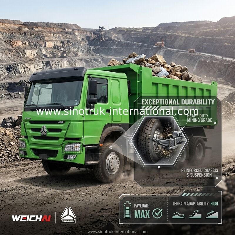 시노트룩 호우 템퍼 덤프 트럭 웨이차이 400hp 6 × 4 Lhd 녹색 중부 리프팅