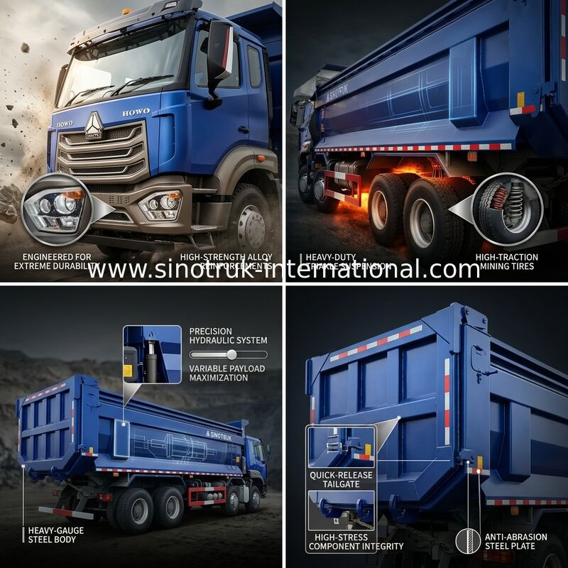 RHD 8×4 10바퀴 380HP 블루 HOWO 티퍼 트럭 고마력