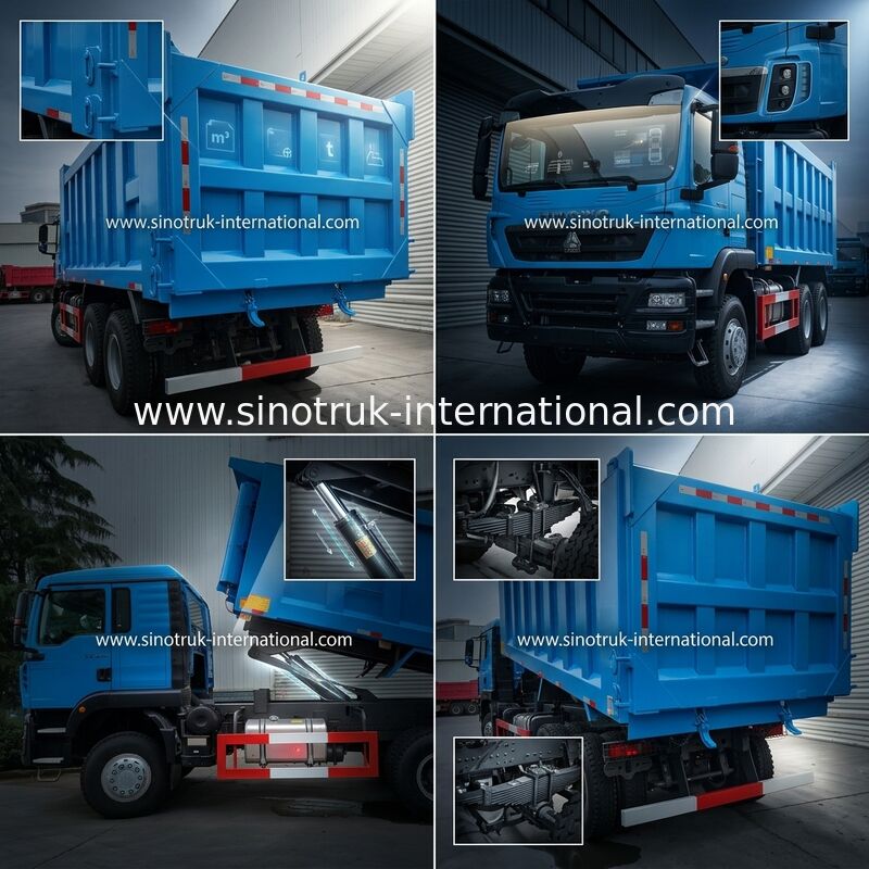 청색 LHD 6×4 10 바퀴 HOWO 내보자 덤프트럭 높은 마력 371HP