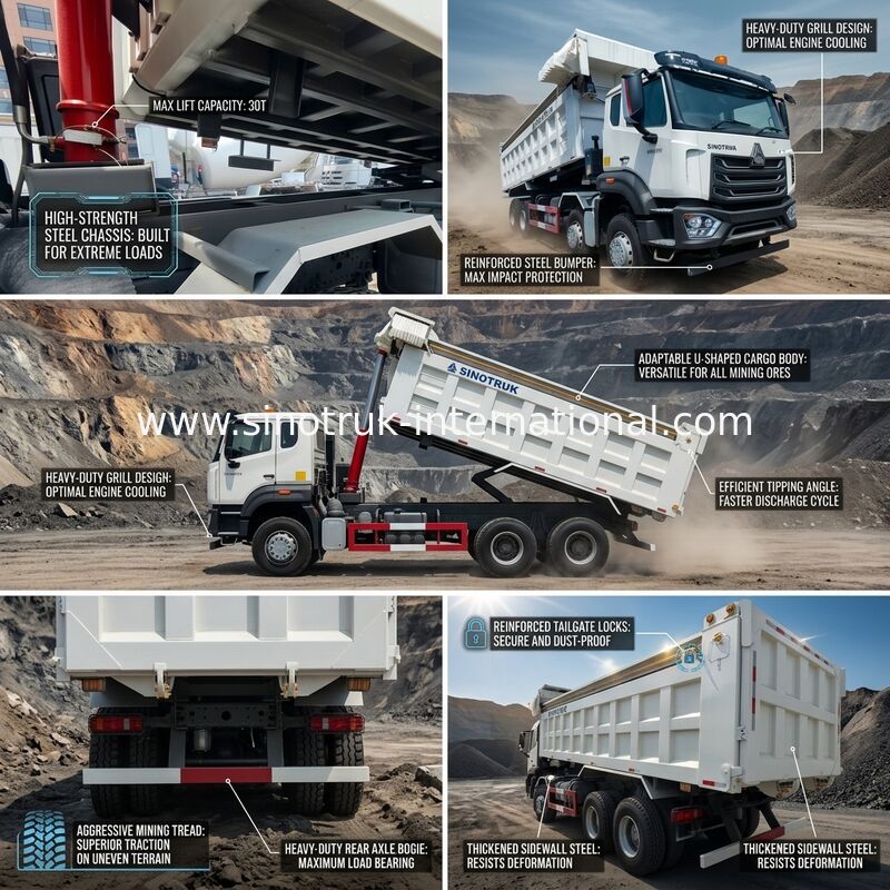 LHD 8×4 12 바퀴 하얀 HOWO 내보자 덤프트럭 높은 마력 371HP