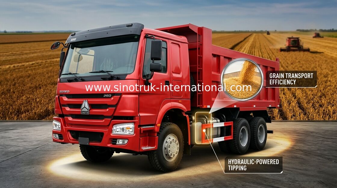 오두막을 가진 SINOTRUK HOWO 팁 주는 사람 덤프 트럭 가득 차있는 4개 점 - 뜨 공기 중단