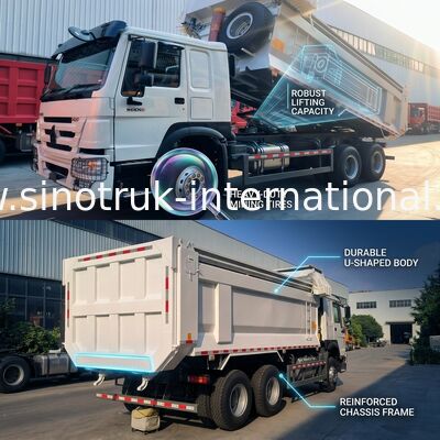 시노트룩 호우 템퍼 덤프 트럭 400HP 6 × 4 U 모양 트레이 자동 텐플린